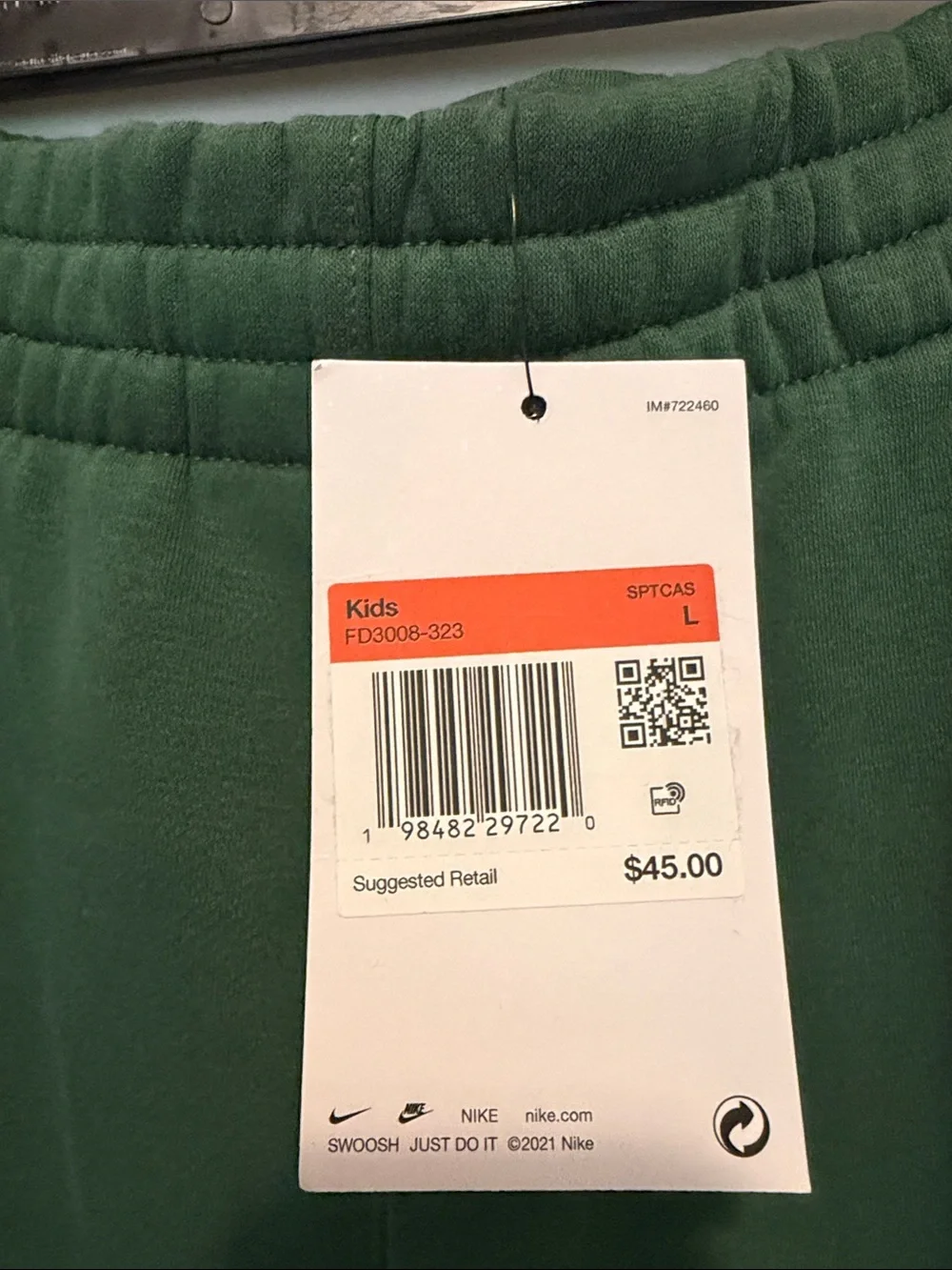 Nike Kids Dark Green Fleece Joggers with White Logo